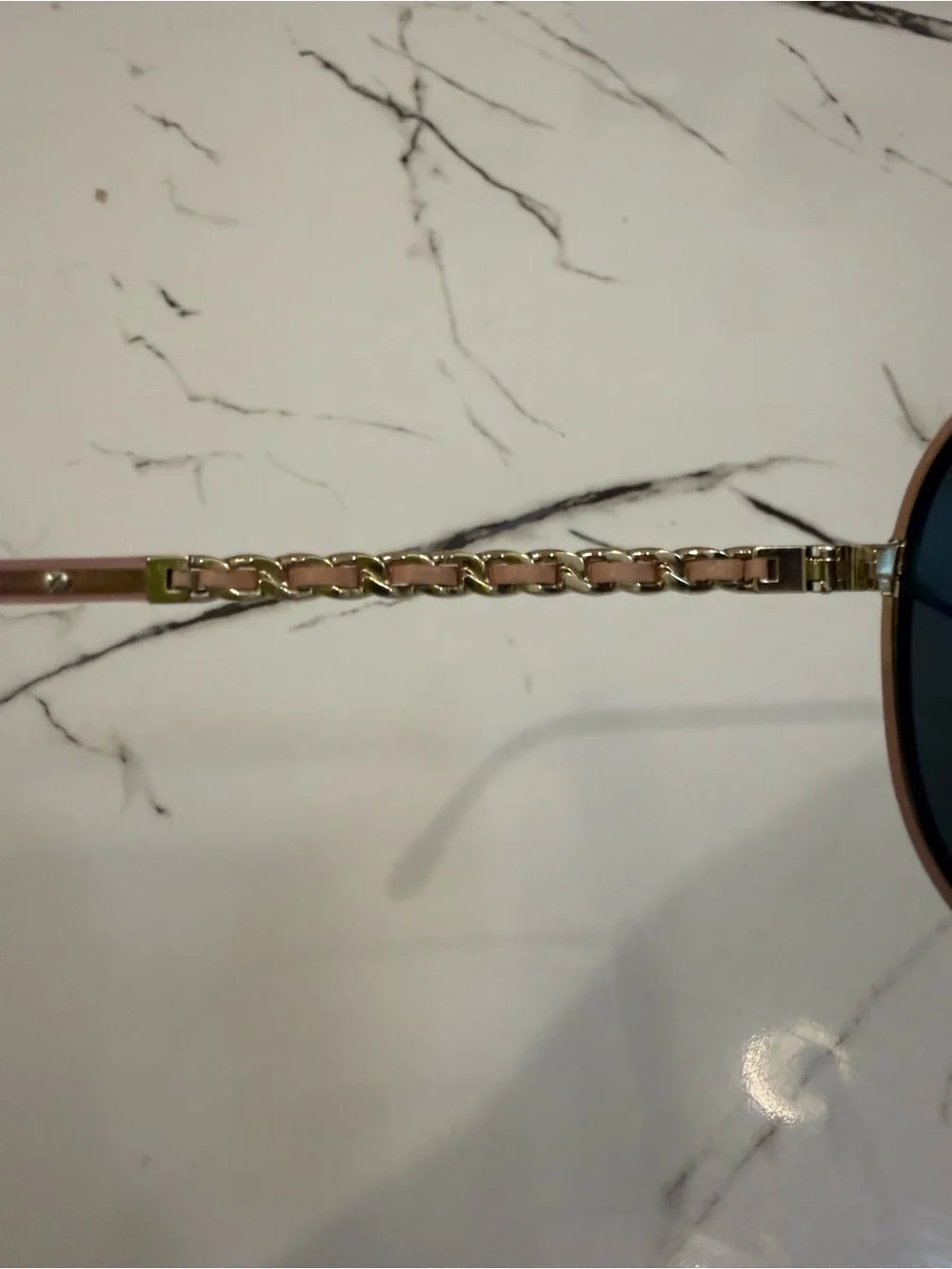 CHANEL Aviator Gold Frame Sunglasses with Pink Leather Trimming & Lenses